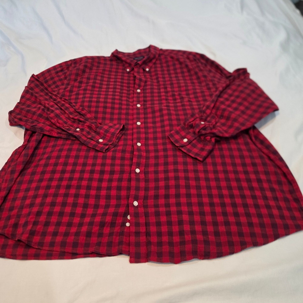 Saddlebred Button Down Mens 3XLT Red Excellent Stretch Oxford Buffalo Check